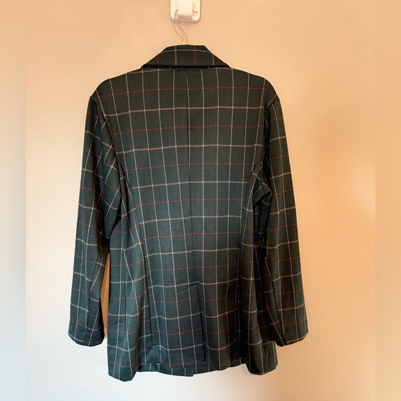 Avec Les Filles • NWT Oversized Knit Plaid Green Plaid Blazer Preppy Academia - Picture 10 of 12